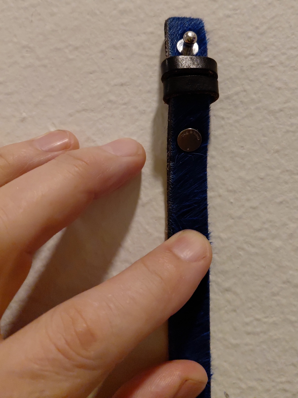 rag & bone Navy Blue Hair-On Leather Bracelet with Black Accents